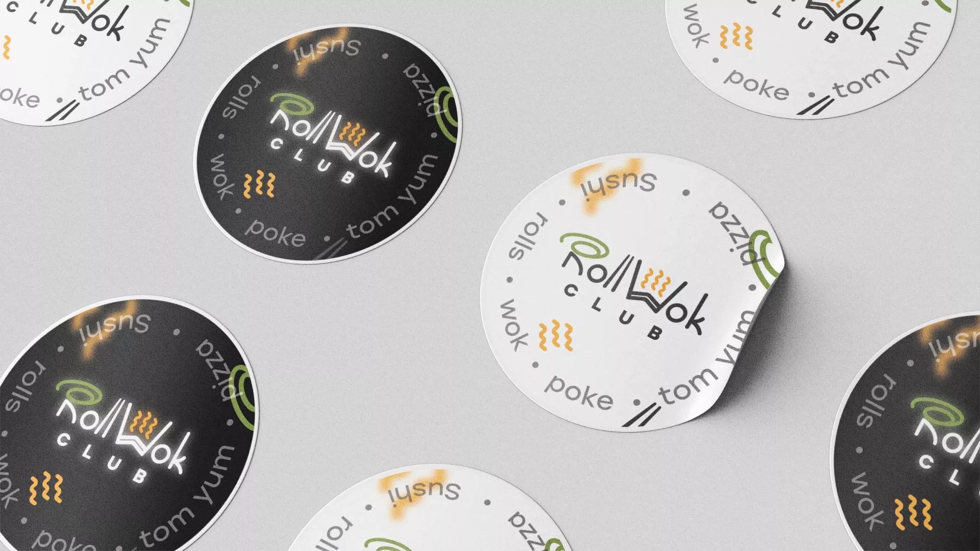 Разработка наклеек для суши-бара «Roll Wok Club» в Ак-Довураке